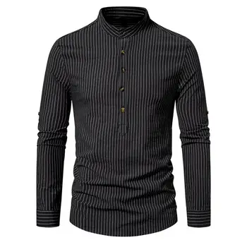 Уникальная рубашка на пуговицах, приталенная мужская деловая рубашка в полоску, со стоячим воротником, с длинным рукавом, дышащая, официальная для осени для мужчин