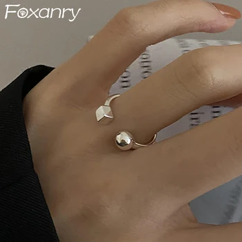 FOXANRY Минималистичные кольца со штампами, вечерние украшения для женщин и девочек, Новая мода, креативная геометрия квадратного шара, Праздничные аксессуары