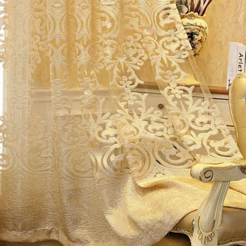 Светло-золотистая проволочная Жаккардовая Полая тюлевая занавеска для гостиной, европейская роскошь, окна из ткани в стиле ретро Palace Elgent, шторы из вуали