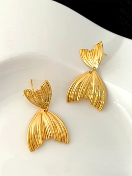 Винтажные металлические серьги в виде рыбьего хвоста золотистой расцветки для женщин, модные серьги в стиле панк, ювелирные изделия оптом