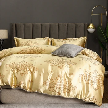 Комплект постельного белья из вискозного жаккарда с золотом, роскошный атласный набор пододеяльников размера 