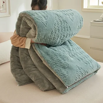 Двойное стеганое флисовое одеяло для кровати, стеганое одеяло для дивана, утолщенное теплое Супер мягкое зимнее покрывало большого размера 