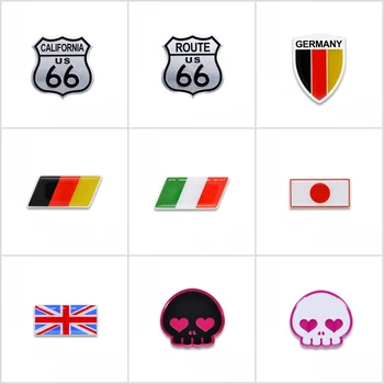 Алюминиевая автомобильная эмблема Значок 3D Автомобильная наклейка Стайлинг Автомобиля флаг Японии флаг Германии Маршрут 66 Череп e46 e90 f10 e60 f30 golf 4.5.6.7.8