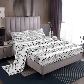 Набор нот для фортепиано Twin King Queen Size с нотами для фортепиано Комплект постельного белья с вращающейся музыкой в стиле рок-музыки Гранж для декора комнаты