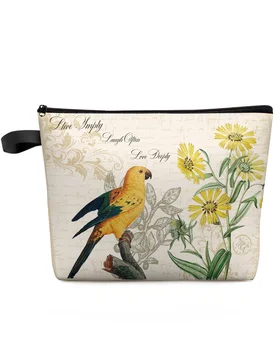 Желтый попугай Подсолнух Ретро, дорожная косметичка большой емкости, Переносная сумка для хранения макияжа, женский водонепроницаемый пенал