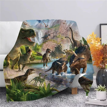 Фланелевое одеяло с 3D принтом мультяшного динозавра для детей и взрослых, Тонкое стеганое одеяло для дивана-кровати, легкий походный чехол для путешествий