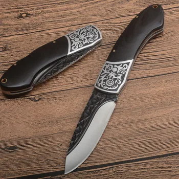 Дамасские ножи с лезвием 7CR15MOV, охотничий нож для выживания, портативные походные тактические складные карманные ножи с деревянной ручкой из нержавеющей стали, походные Тактические складные Карманные ножи
