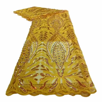 Африканская кружевная ткань 2023 Желтый Высококачественное кружево с блестками Французское Нигерийское Сетчатое кружево Тюль Сетчатые ткани для свадебного шитья Зеленый