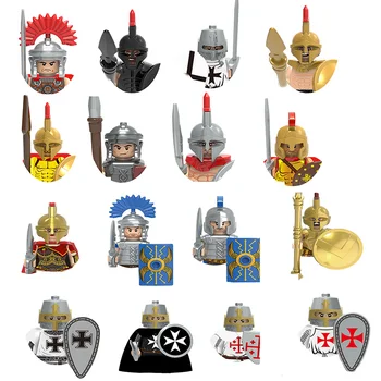 Средневековые военные фигурки Строительные блоки Римские солдаты Кавалерия Спартанские солдаты Оснащенное Оружие Броня Шлем Сборка Игрушек