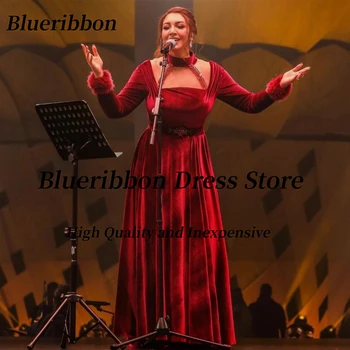 Женская одежда знаменитостей Blueribbon для специальной сцены С длинными рукавами, расшитыми бисером, вечерние платья с поясом, велюровые платья для дня рождения и выпускного вечера
