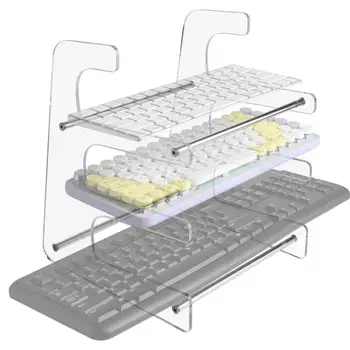 Акриловый органайзер для клавиатуры 3-уровневый стеллаж для хранения клавиатуры Механическая подставка для компьютерной клавиатуры Полка Подставка для дисплея Держатель Лоток для