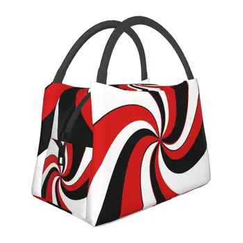 Красная черно-белая твист-изолированная сумка для ланча для пикника на открытом воздухе, абстрактный Геометрический Герметичный кулер, термос для ланча, женский