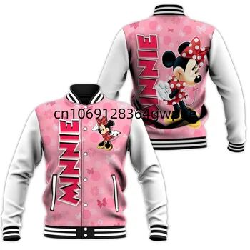 Бейсбольная куртка Disney Minnie Mouse, мужская и женская повседневная толстовка в стиле хип-хоп, куртка Harajuku, уличная одежда, свободное университетское пальто, толстовка с капюшоном