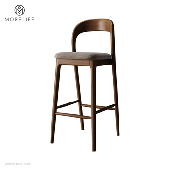 Скандинавский дизайнерский барный стул из массива дерева, стул для приема гостей, Кофейный стул, Простой высокий стул, Стул кассира, Островной стол, Обеденный стул