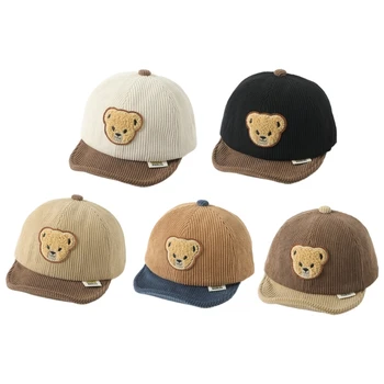 Детская шапочка с козырьком, вышитая шапка с медвежонком, шапочка с утиным язычком для мальчика и девочки 6-24 месяцев