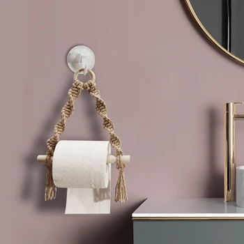 Держатель для рулона бумаги из пеньковой веревки в богемном стиле, подставка для туалетных салфеток для ванной комнаты, подходящая для большинства украшений ванной комнаты