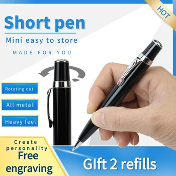 Короткая металлическая шариковая ручка, высококачественная портативная офисная ручка для подписи, симпатичная вращающаяся вставляемая и вынимаемая Запасная 0,7 мм черно-синяя сердцевина