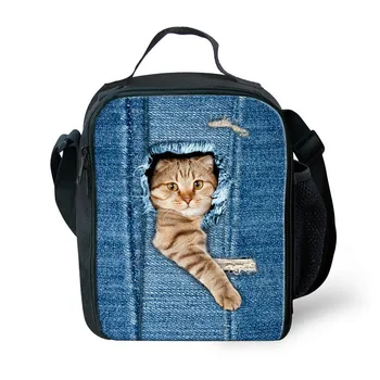 Сумки для ланча Bolsa Termica для женщин, 3D джинсовая сумка для кошек, сохраняющая тепло, многофункциональная сумка-холодильник, сумки Lancheira