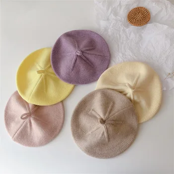 Новая детская шапочка Береты для девочек Винтажная осенняя вязаная шапочка Детские капоры для маленьких девочек Береты для девочек Аксессуары для шляп художников