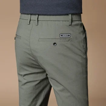 Деловые мужчины, Армейские зеленые Узкие брюки, Корейская мода, Весна-лето, Новая эластичная уличная одежда, Однотонные повседневные прямые брюки 38 г.