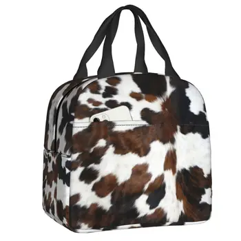 Женская сумка для ланча с текстурой коровьей кожи, водонепроницаемый охладитель из кожи животных, Термосумка для ланча, Пляжный кемпинг, путешествия