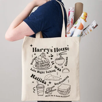 сумка для покупок harry's house, модные холщовые женские сумки в стиле харадзюку большой емкости, забавная сумка через плечо с графическим принтом, сумка в готическом стиле.