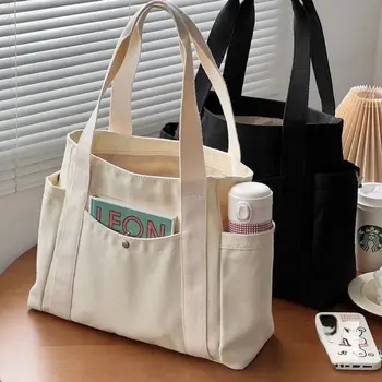 Холщовая сумка-тоут большой емкости, хозяйственные сумки для работы, сумка для переноски студенческой одежды в стиле колледжа, сумка для книг через плечо