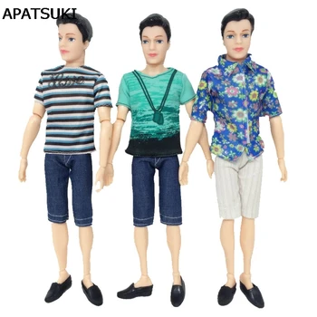 Высококачественная футболка ручной работы + джинсовые штаны, короткие для парня Барби, куклы Кен, повседневная одежда, мужская одежда для куклы