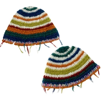 Модная вязаная шапка с бахромой, детская шапочка-ведро для взрослых, вязаная шапочка-бини с кисточками, Модные осенне-зимние головные уборы