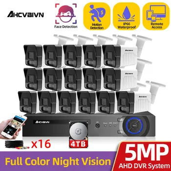AHCVBIVN 8MP 16-Канальный Видеорегистратор Комплект Системы видеонаблюдения 5MP 8/16 шт. Красочная Ночная AHD Камера CCTV Комплект Системы Безопасности