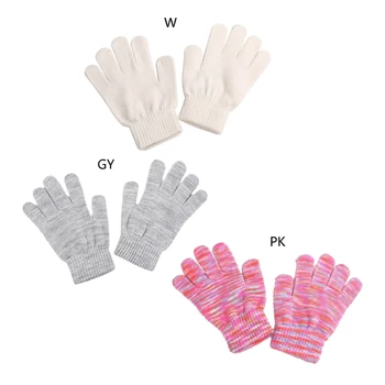 Зимние перчатки, стильные и теплые вязаные перчатки для детей, однотонные детские перчатки
