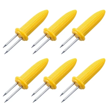 6 Штук подставок для кукурузы Кукуруза в початках Вилка для кукурузы из нержавеющей стали Шампуры с силиконовой ручкой