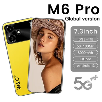 Глобальная версия смартфона M6 Pro 5G Новый 7,3-дюймовый HD оригинальный телефон телефоны 16 ГБ + 1 ТБ Мобильный телефон android13 мобильные телефоны